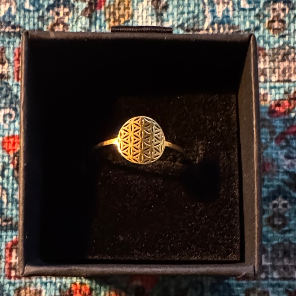 Gold Plated Stainless Steel Flower of Life Ring - Delicate Geometric